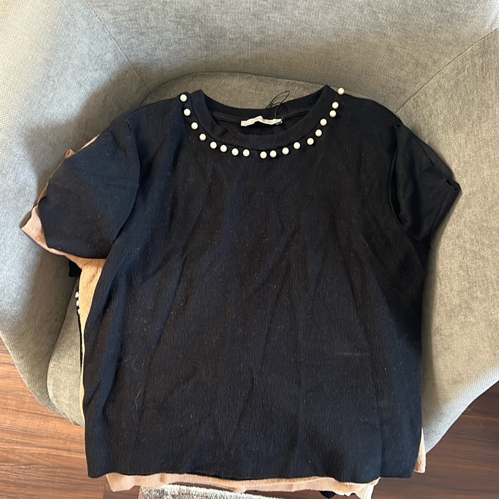 Basic Zara Black Pearl Neck Top